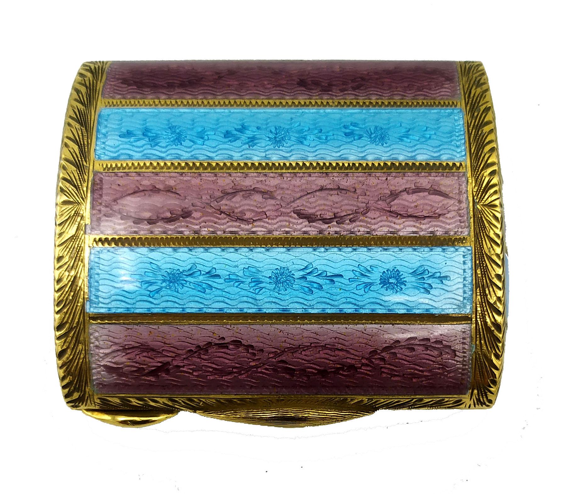 Pill Box Brown and Turquise Stripes Enamel Guilloche Sterling Silver Salimbeni For Sale 3