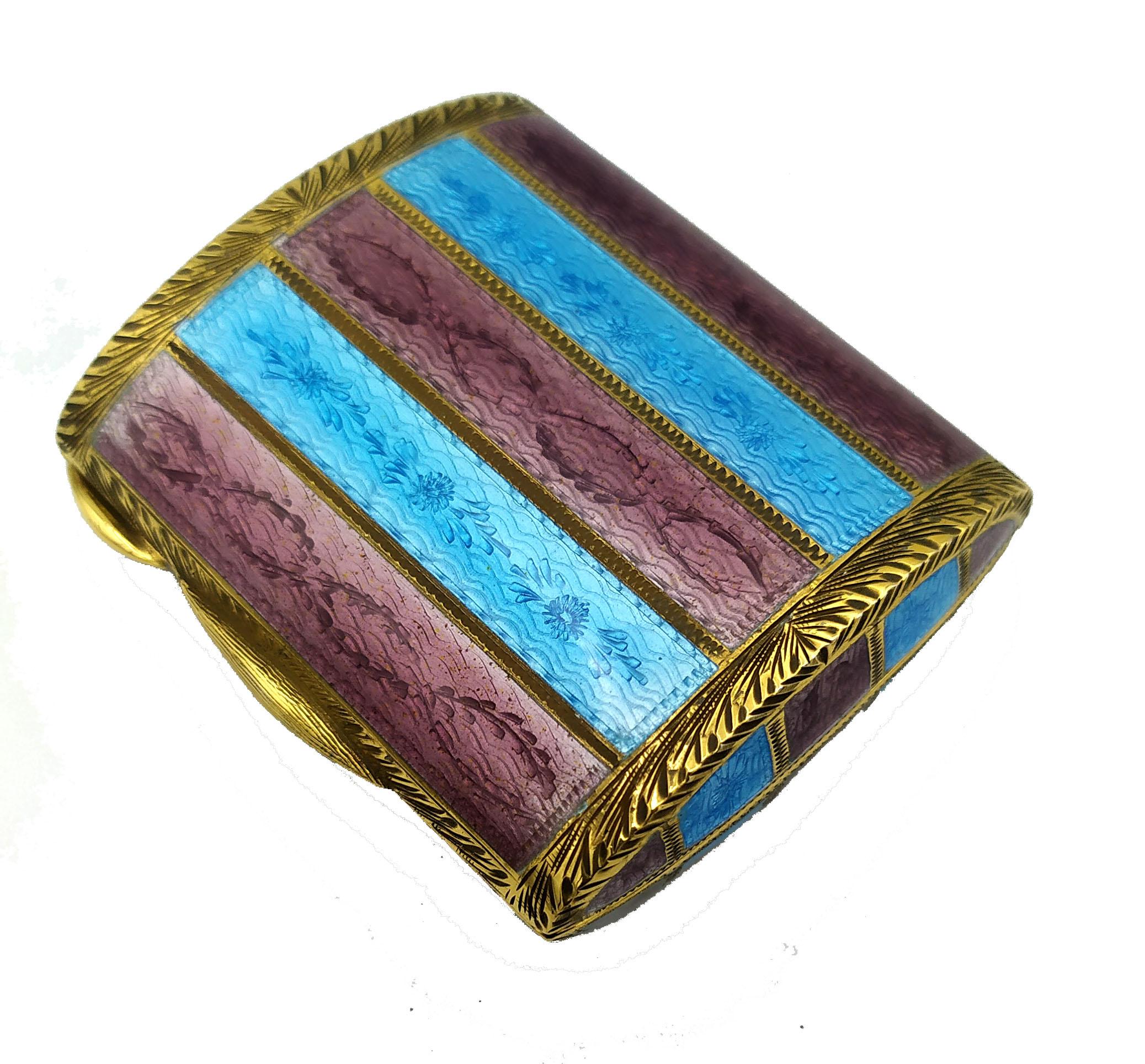Pill Box Brown and Turquise Stripes Enamel Guilloche Sterling Silver Salimbeni For Sale 4