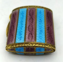 Pill Box Brown and Turquise Stripes Enamel Guilloche Sterling Silver Salimbeni