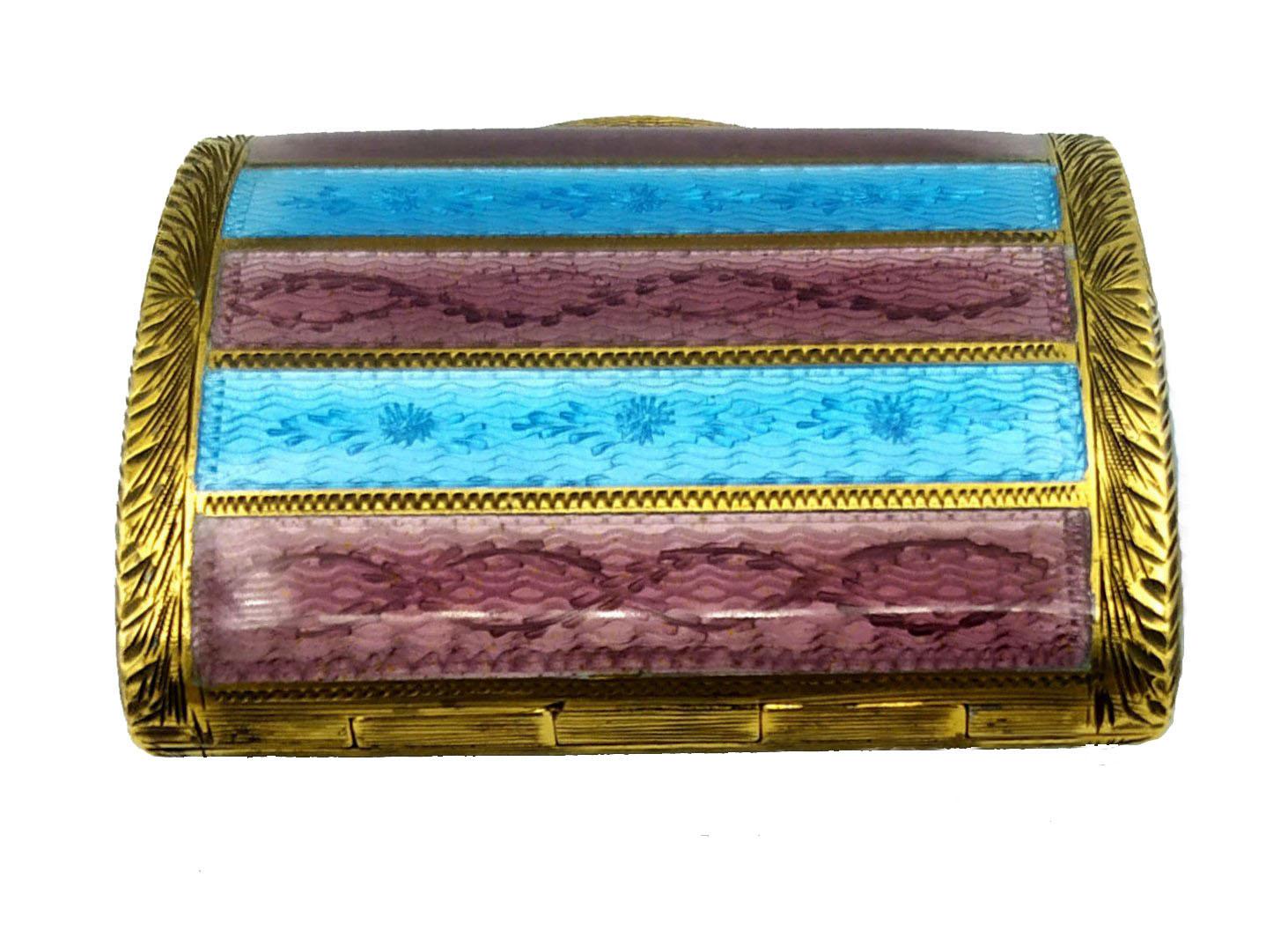 George IV Pill Box Brown and Turquise Stripes Enamel Guilloche Sterling Silver Salimbeni For Sale
