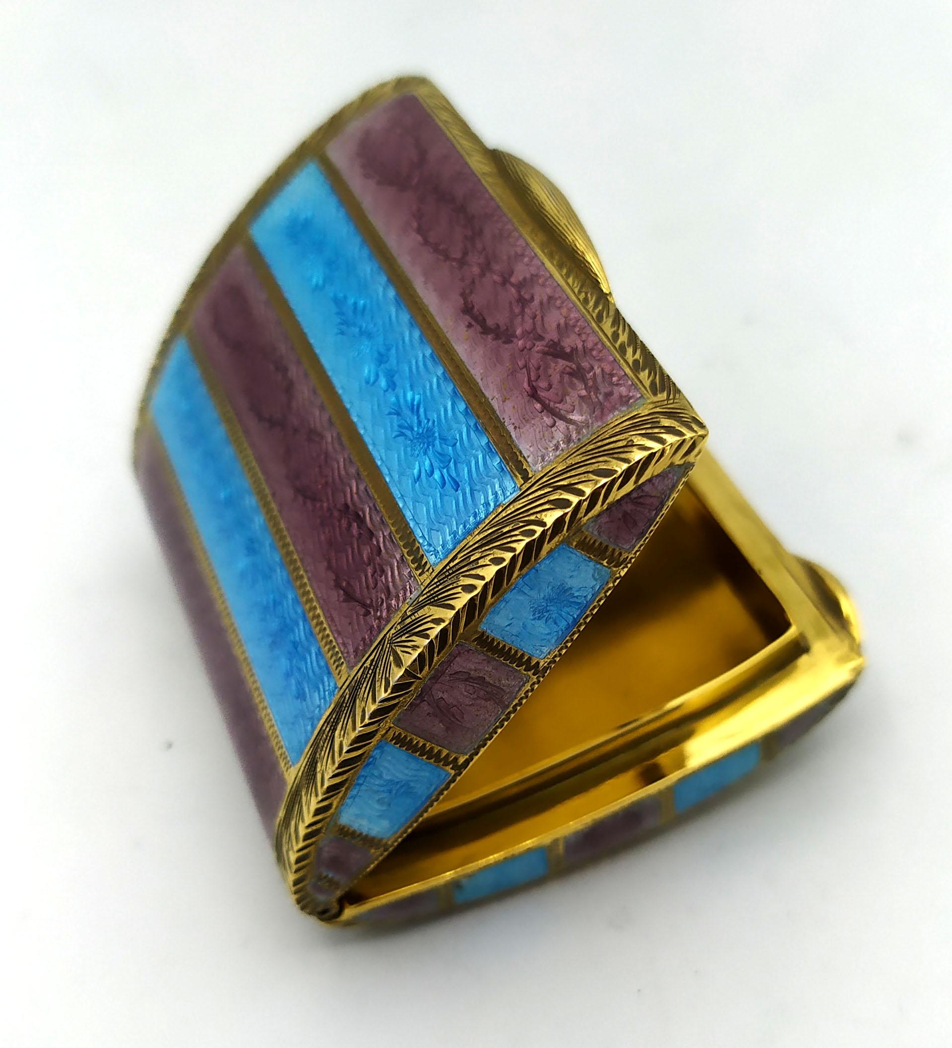 Italian Pill Box Brown and Turquise Stripes Enamel Guilloche Sterling Silver Salimbeni For Sale