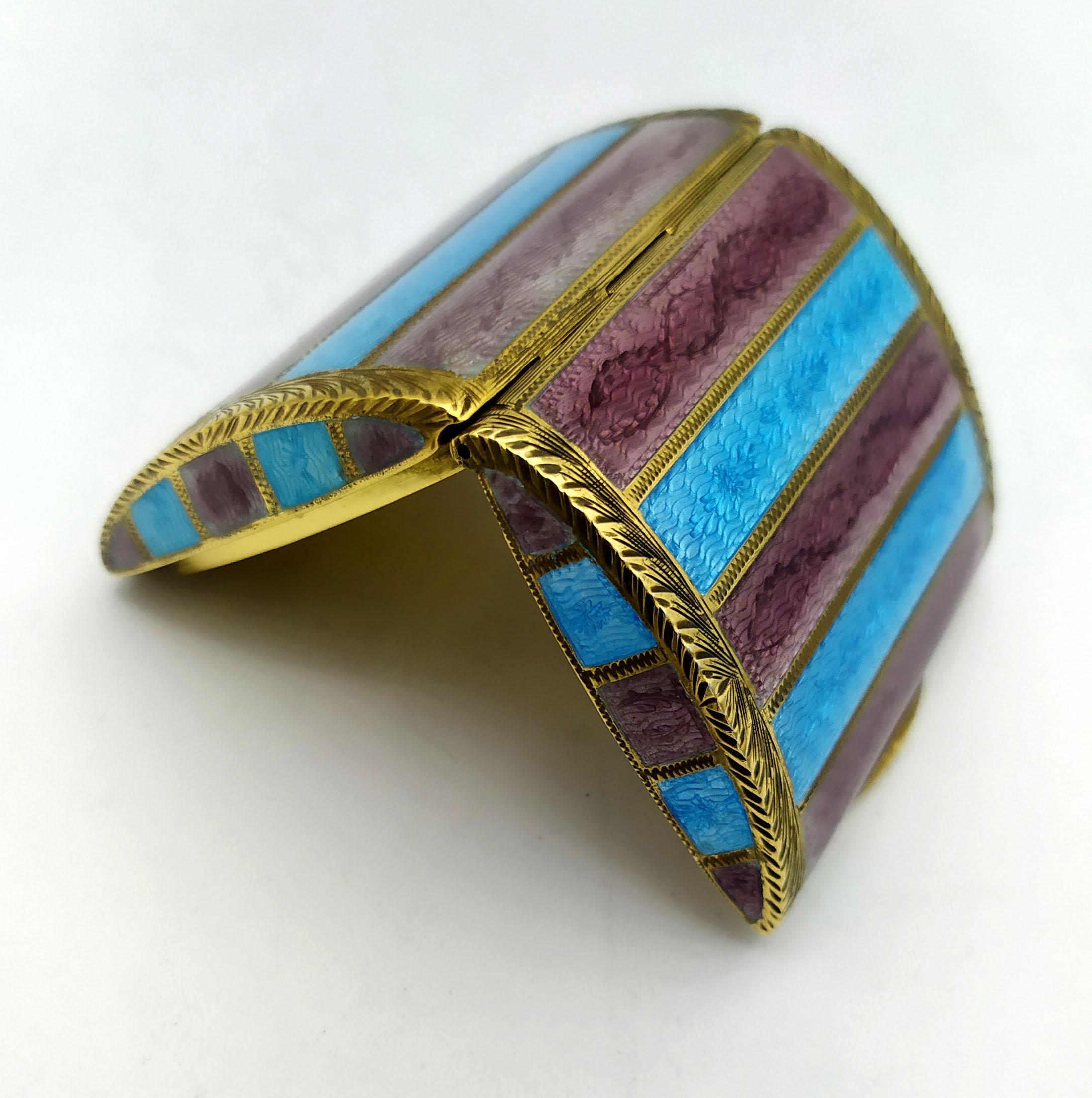 Pill Box Brown and Turquise Stripes Enamel Guilloche Sterling Silver Salimbeni For Sale 2
