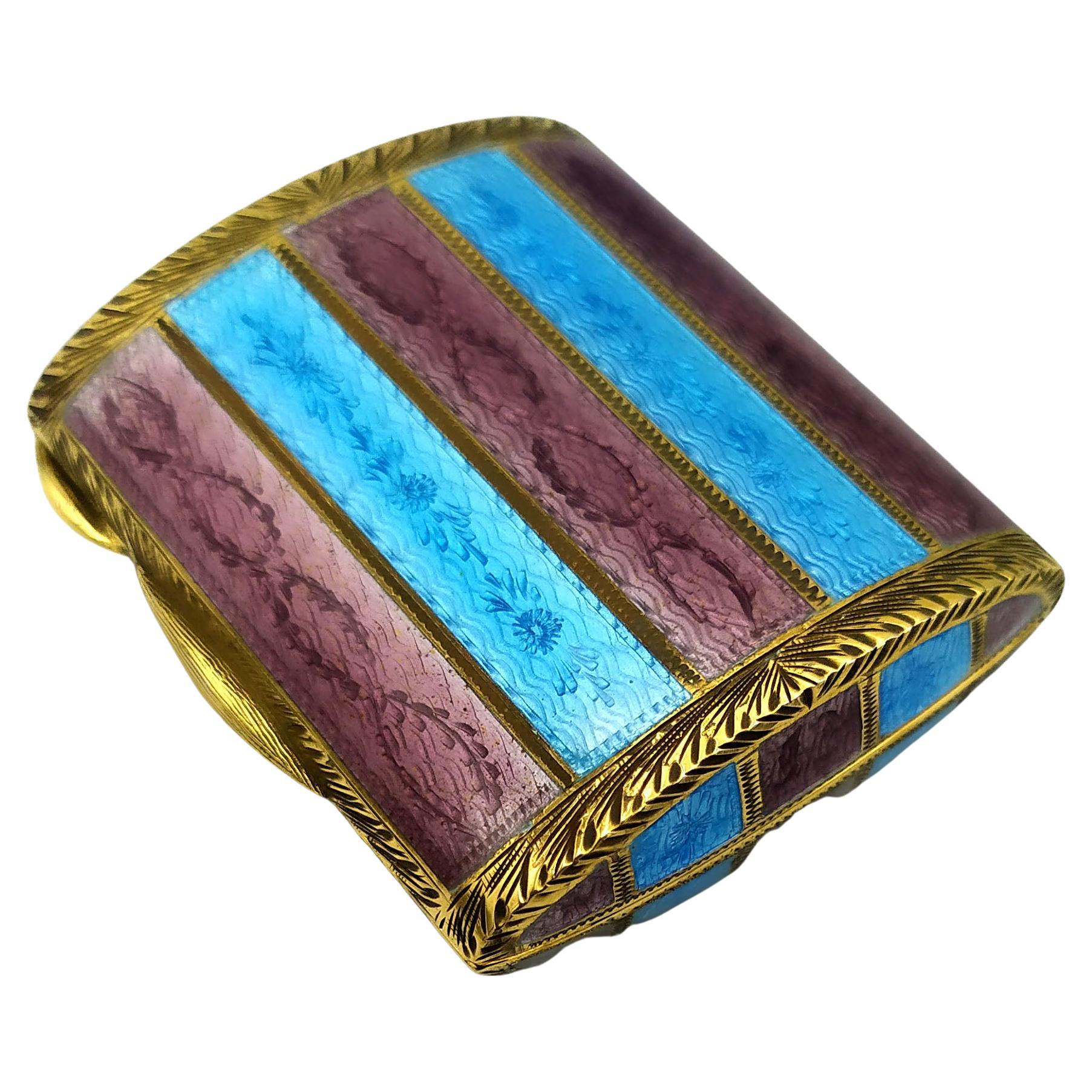 Pill Box Brown and Turquise Stripes Enamel Guilloche Sterling Silver Salimbeni For Sale