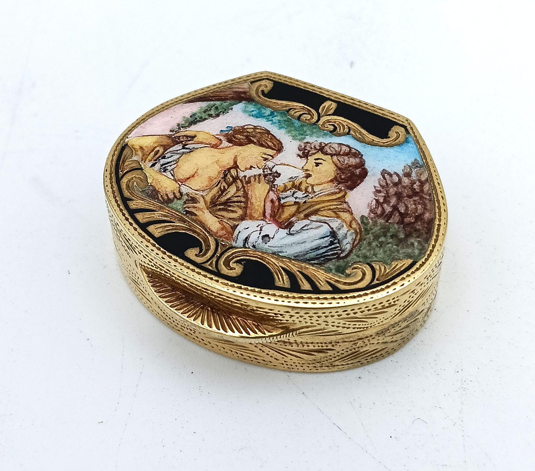 Stile impero Portapillole stile Impero in argento Sterling dipinto a mano con incisioni a mano di pregio Salimbeni in vendita