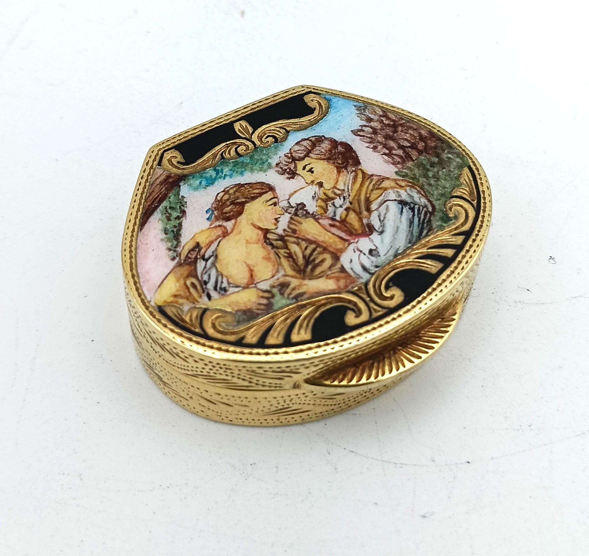 Italiano Portapillole stile Impero in argento Sterling dipinto a mano con incisioni a mano di pregio Salimbeni in vendita