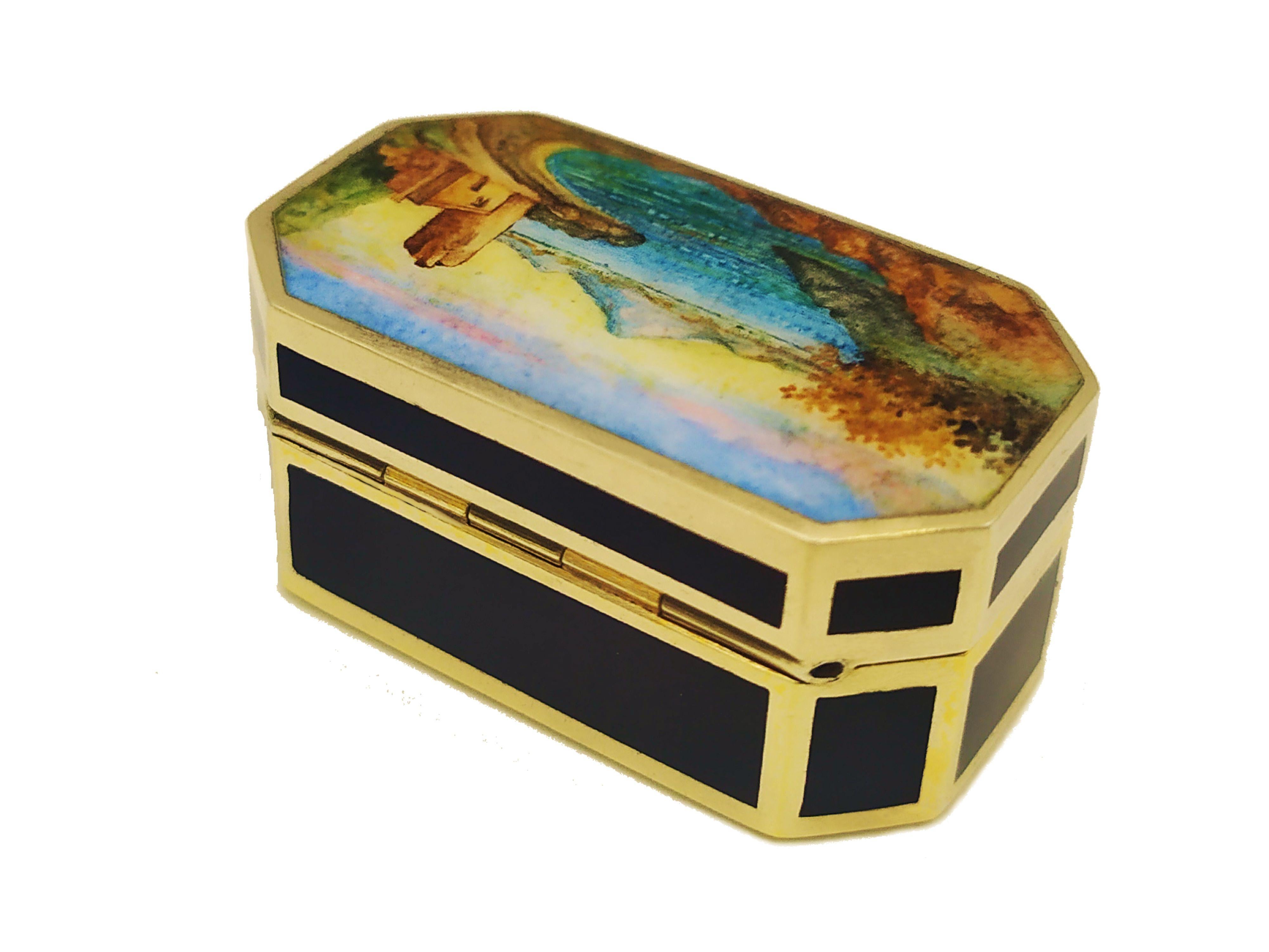 Italian Pill Box Enamelled Sterling Silver landscape Salimbeni