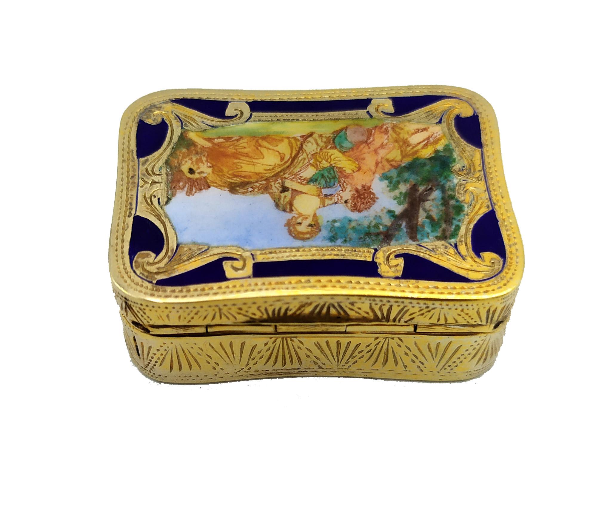 Hand-Carved Pill Box fired Enamel Miniature Louis XVI style Sterling Silver Salimbeni For Sale
