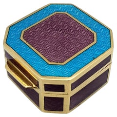 Pill Box fired Enamel two colors on Guilloché Sterling Silver Salimbeni