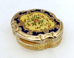 Pill Box fired enamels on guilloche hand-painted floral miniature Salimbeni
