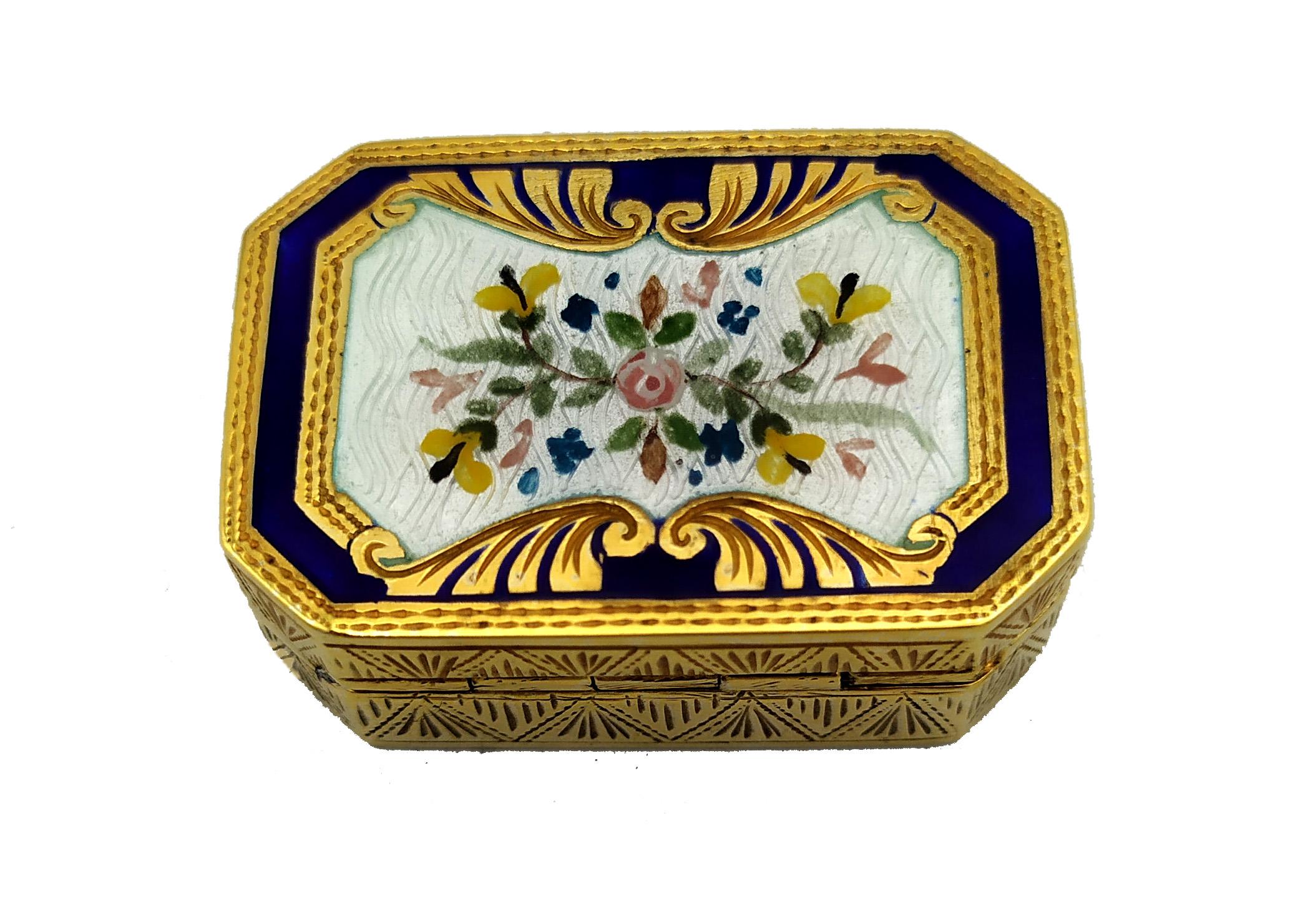 Pill Box Floral Miniatur und  Feine handgravierte Stiche im Jugendstil Salimbeni (Art nouveau) im Angebot