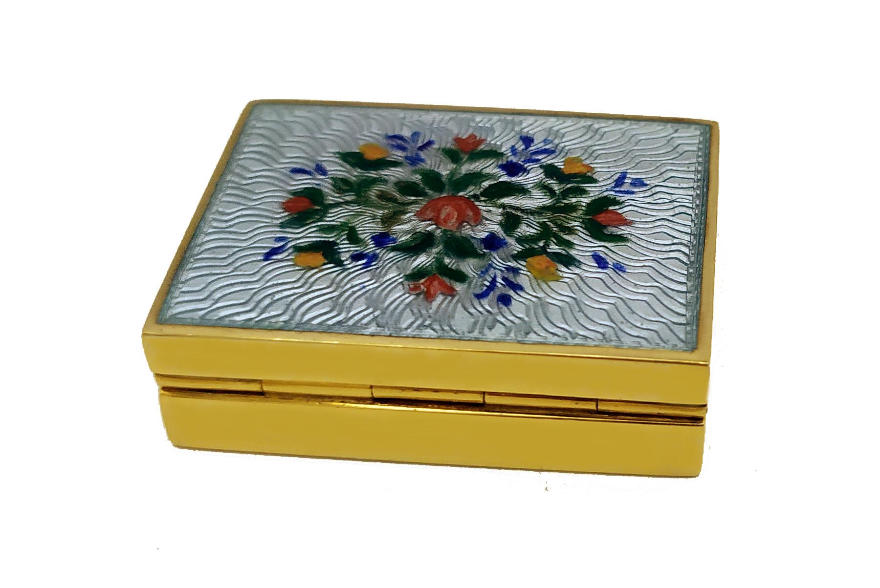 Art Nouveau Pill Box Guilloche Enamel Box hand painted miniature