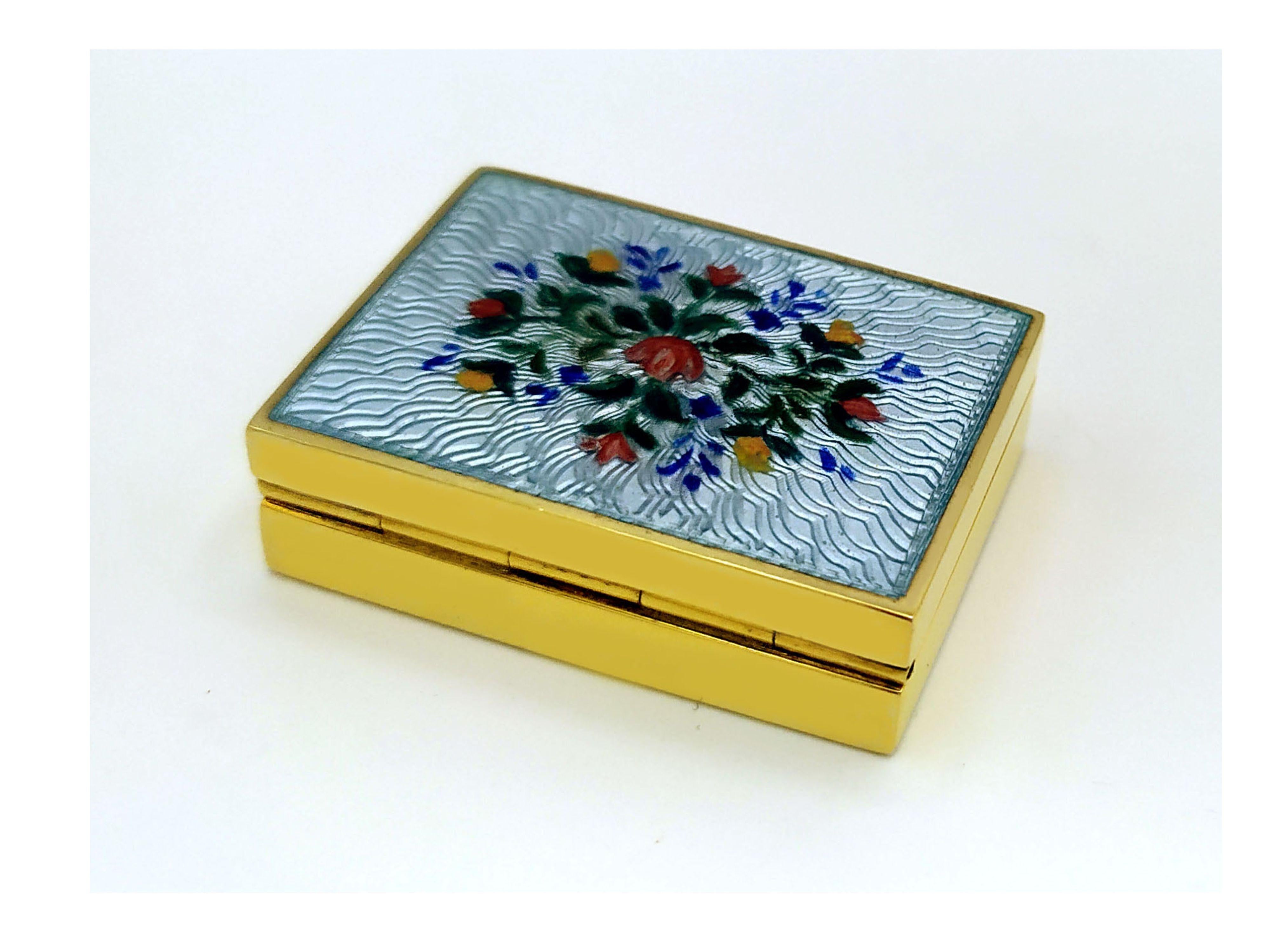 Italian Pill Box Guilloche Enamel Box hand painted miniature