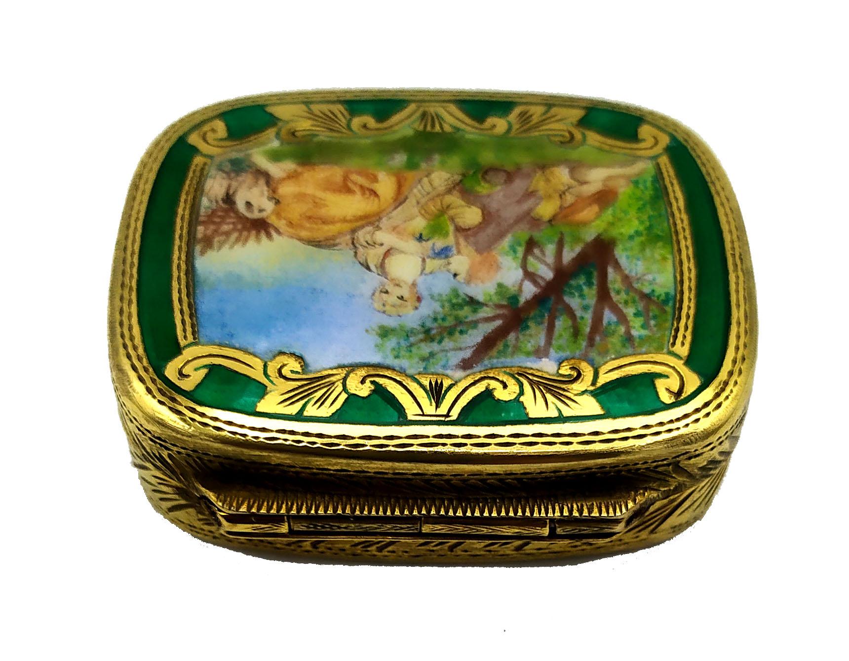 Hand-Carved Pill Box Hand Painted Miniature Enamel Louis XVI Style Sterling Silver Salimbeni For Sale