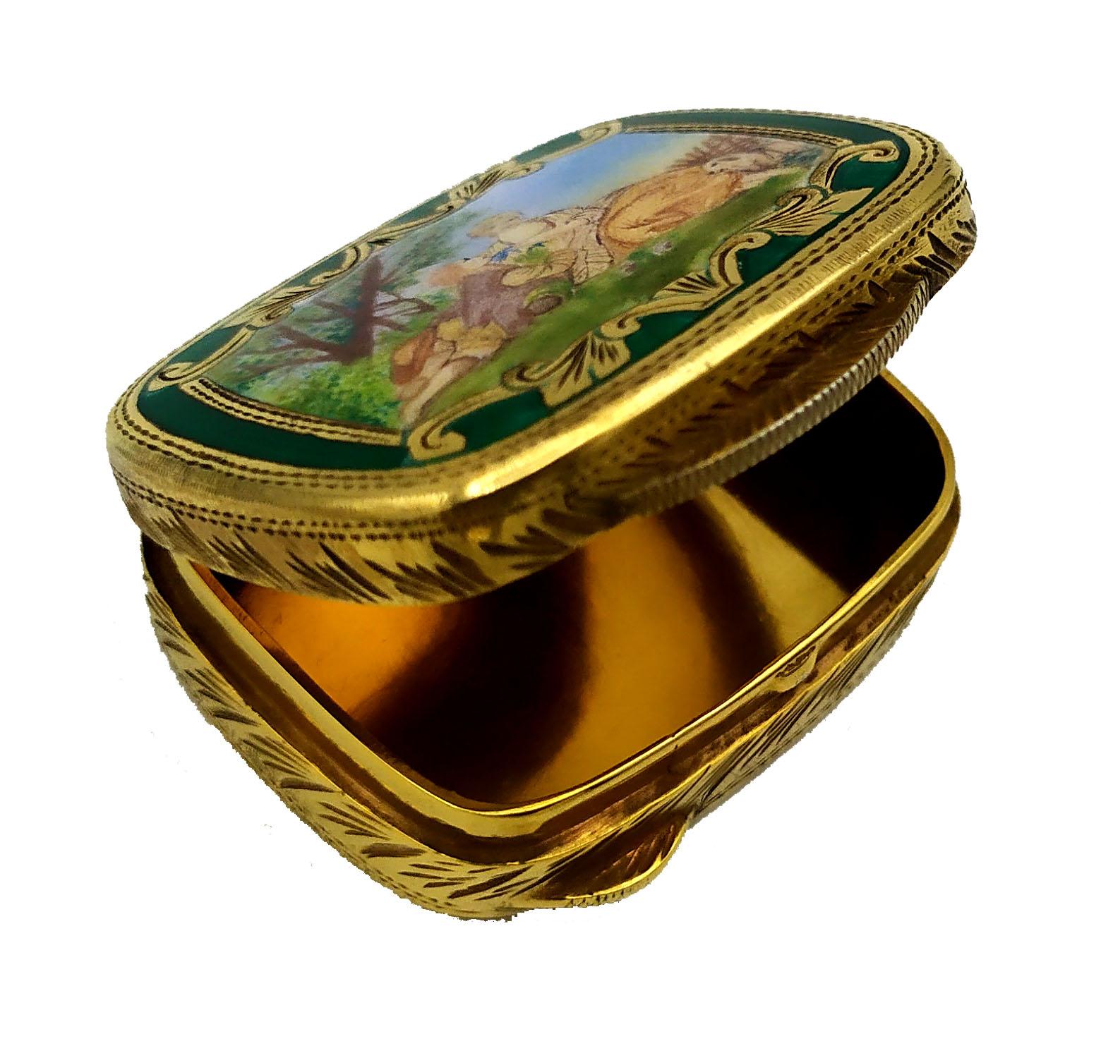 Pill Box Hand Painted Miniature Enamel Louis XVI Style Sterling Silver Salimbeni In Excellent Condition For Sale In Firenze, FI
