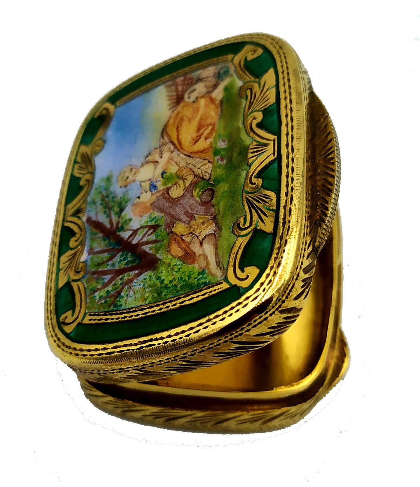 Mid-20th Century Pill Box Hand Painted Miniature Enamel Louis XVI Style Sterling Silver Salimbeni For Sale