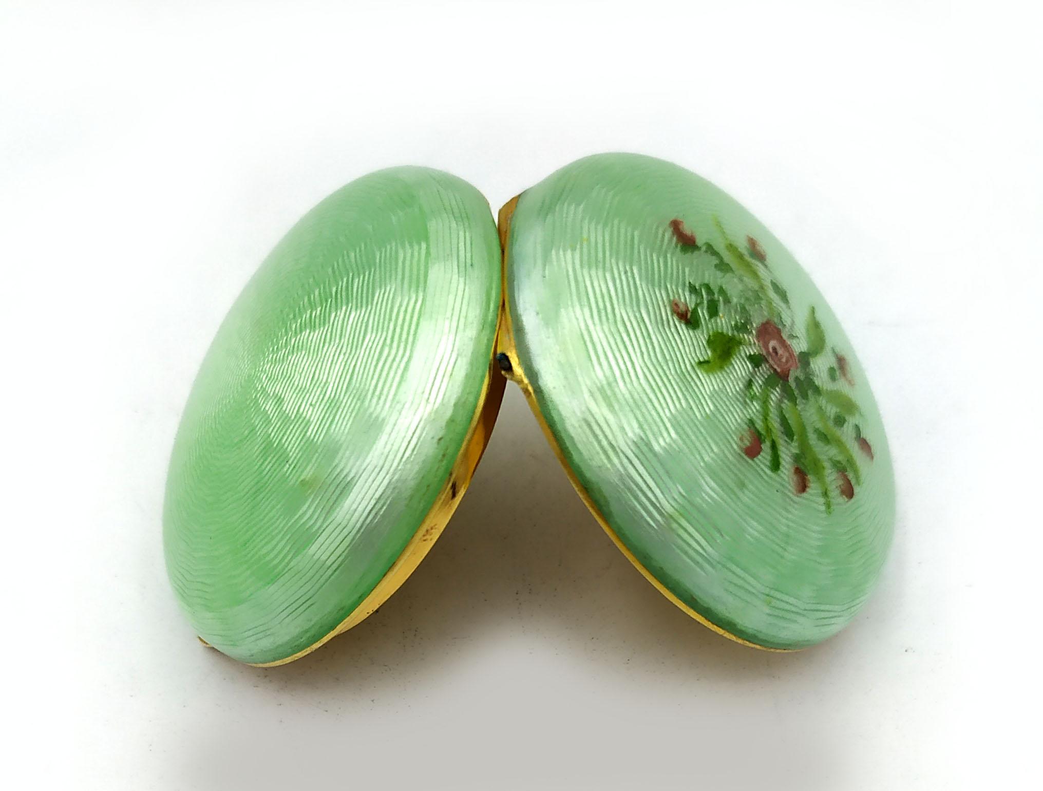 Italian Pill box light green hand-painted floral miniature Sterling Silver Salimbeni  For Sale