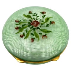 Vintage Pill box light green hand-painted floral miniature Sterling Silver Salimbeni 