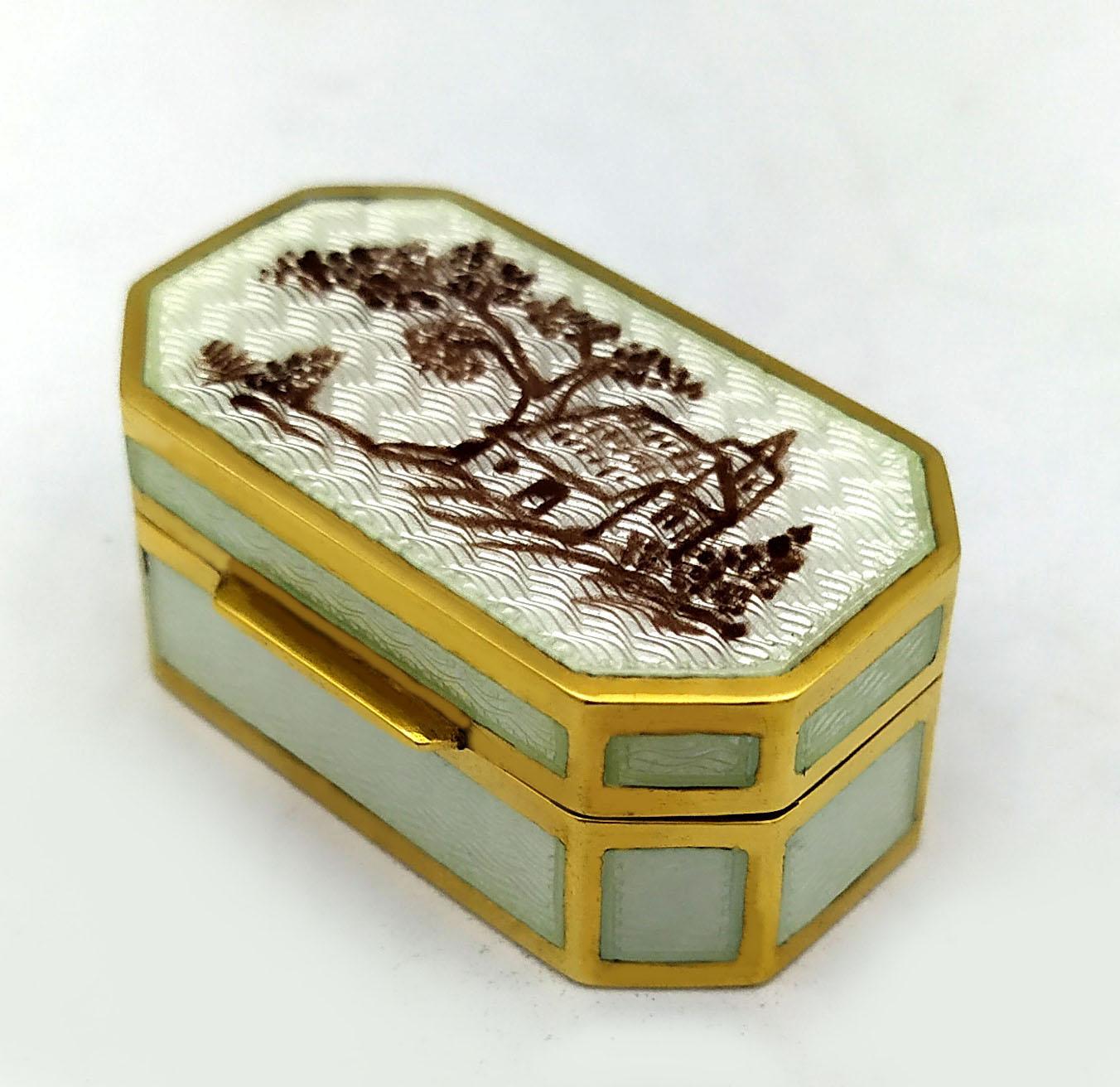 Art Nouveau Pill Box monochrome hand-painted miniature Sterling Silver Salimbeni  For Sale