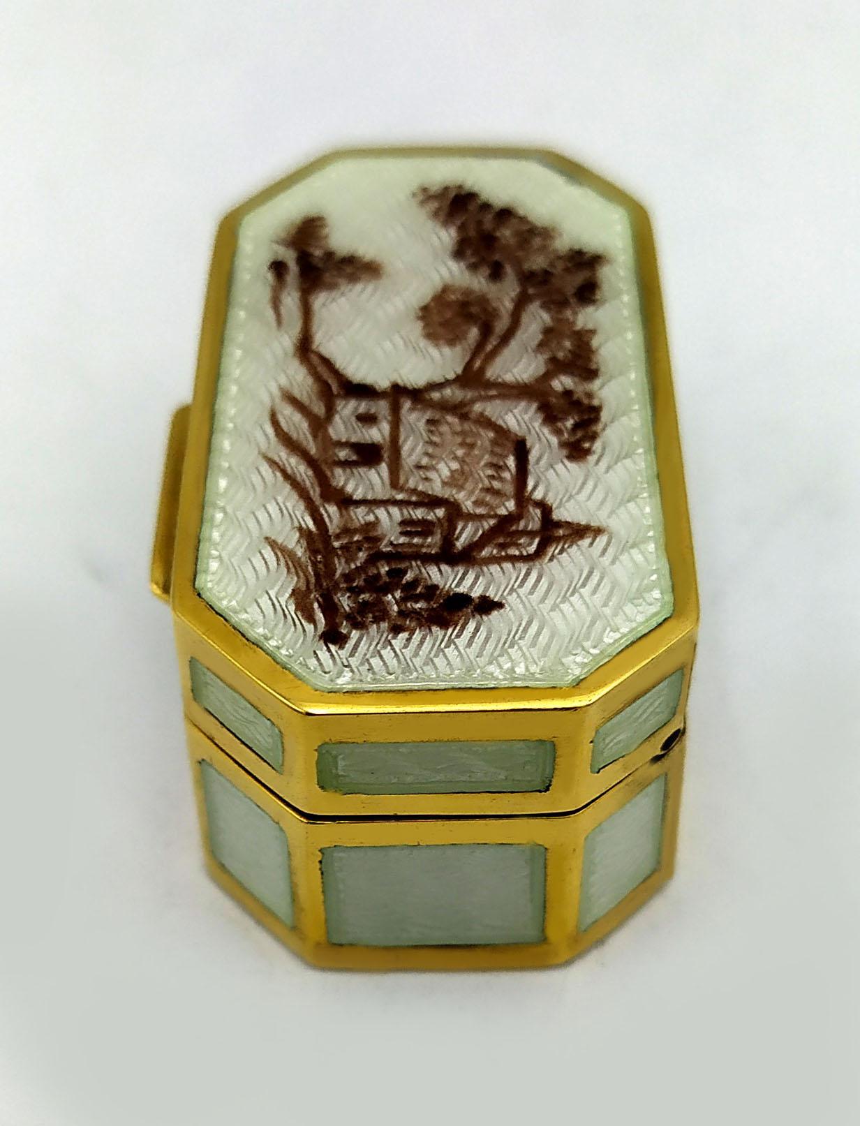 Pill Box monochrome hand-painted miniature Sterling Silver Salimbeni  In Excellent Condition For Sale In Firenze, FI