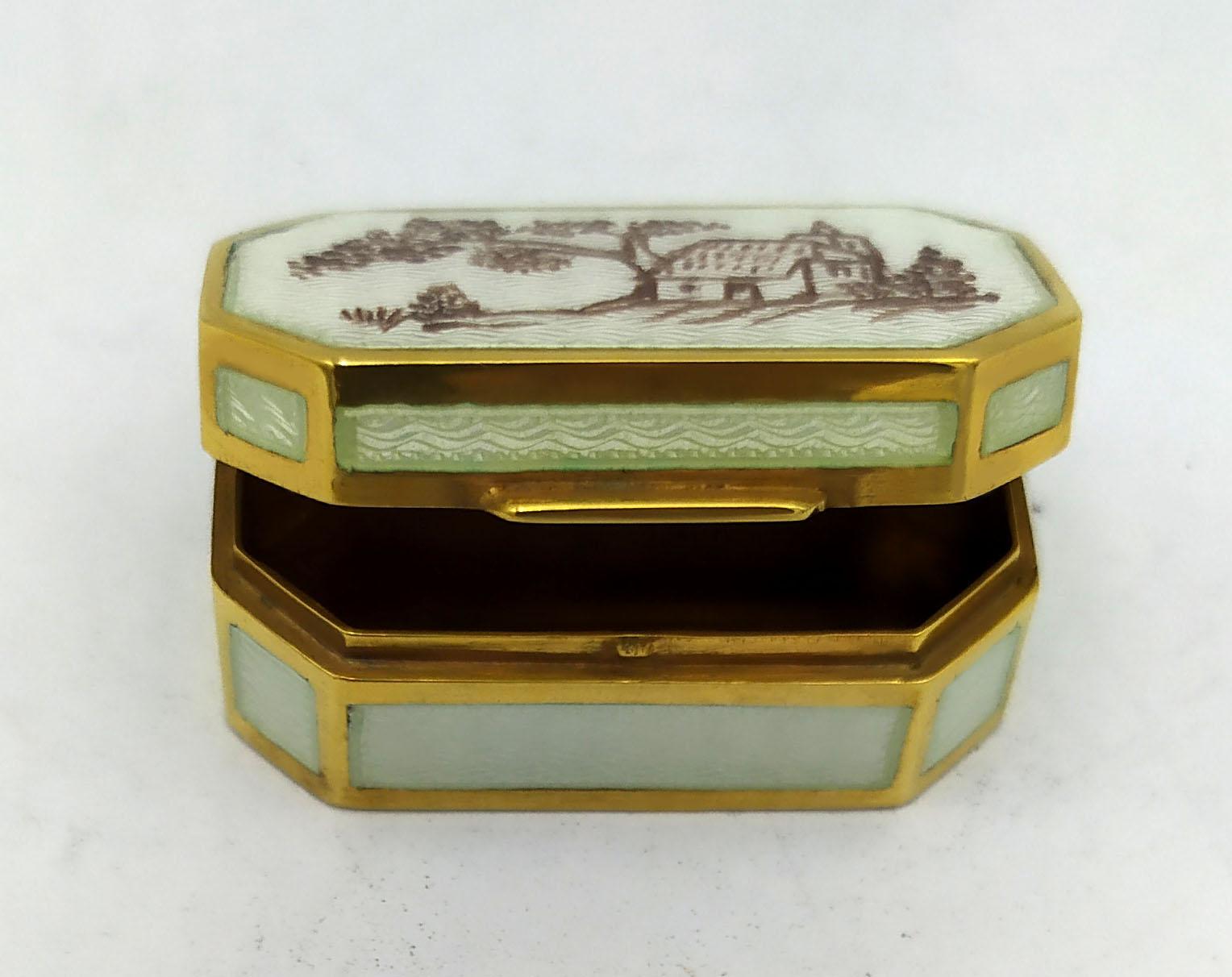Late 20th Century Pill Box monochrome hand-painted miniature Sterling Silver Salimbeni  For Sale