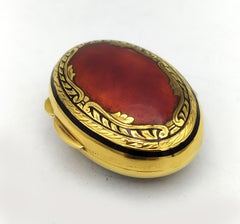 Pill Box oval Silver Sterling Enameled and handcarved Salimbeni