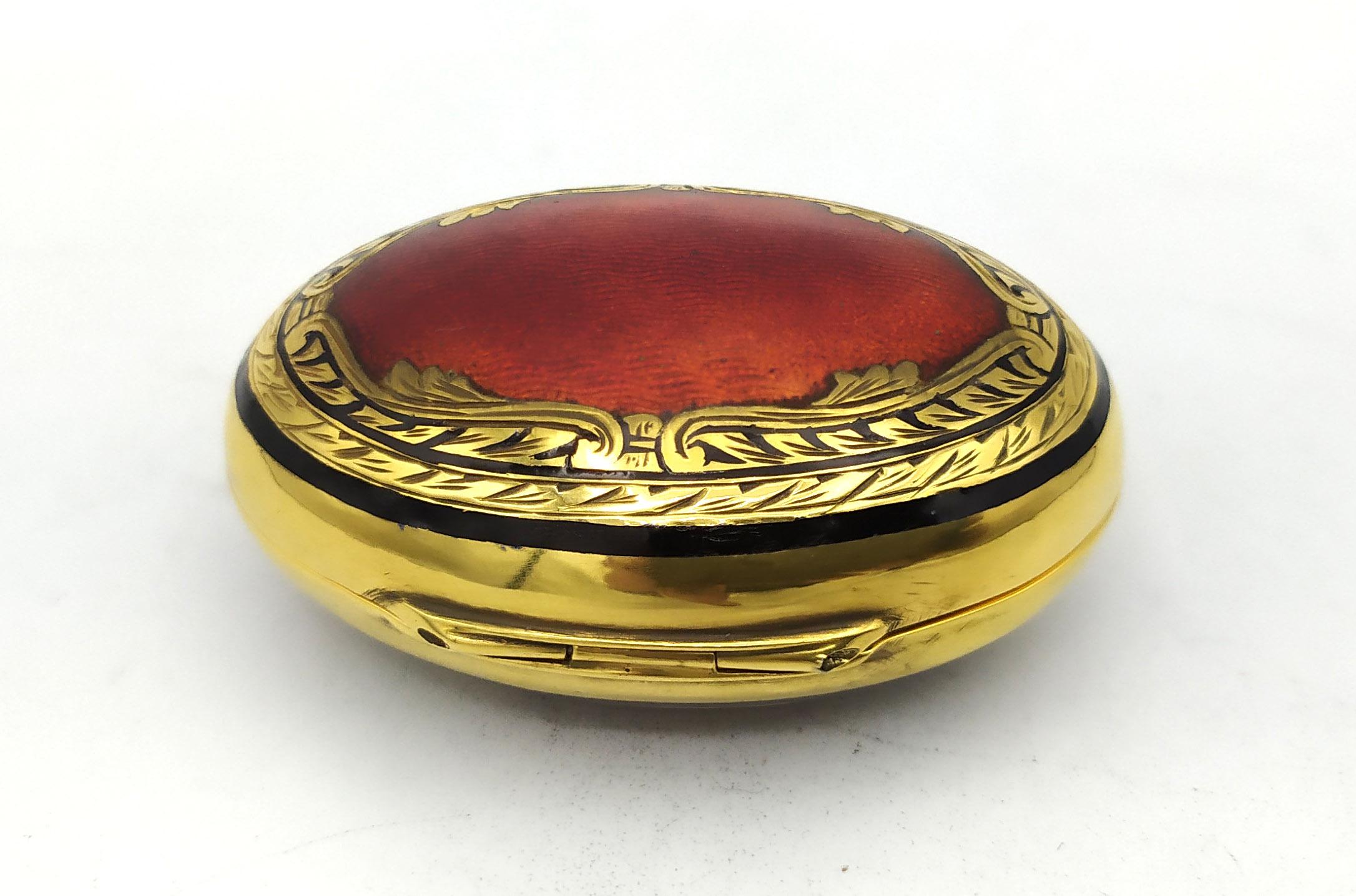Louis XVI Pill Box oval Silver Sterling Enameled and handcarved Salimbeni For Sale