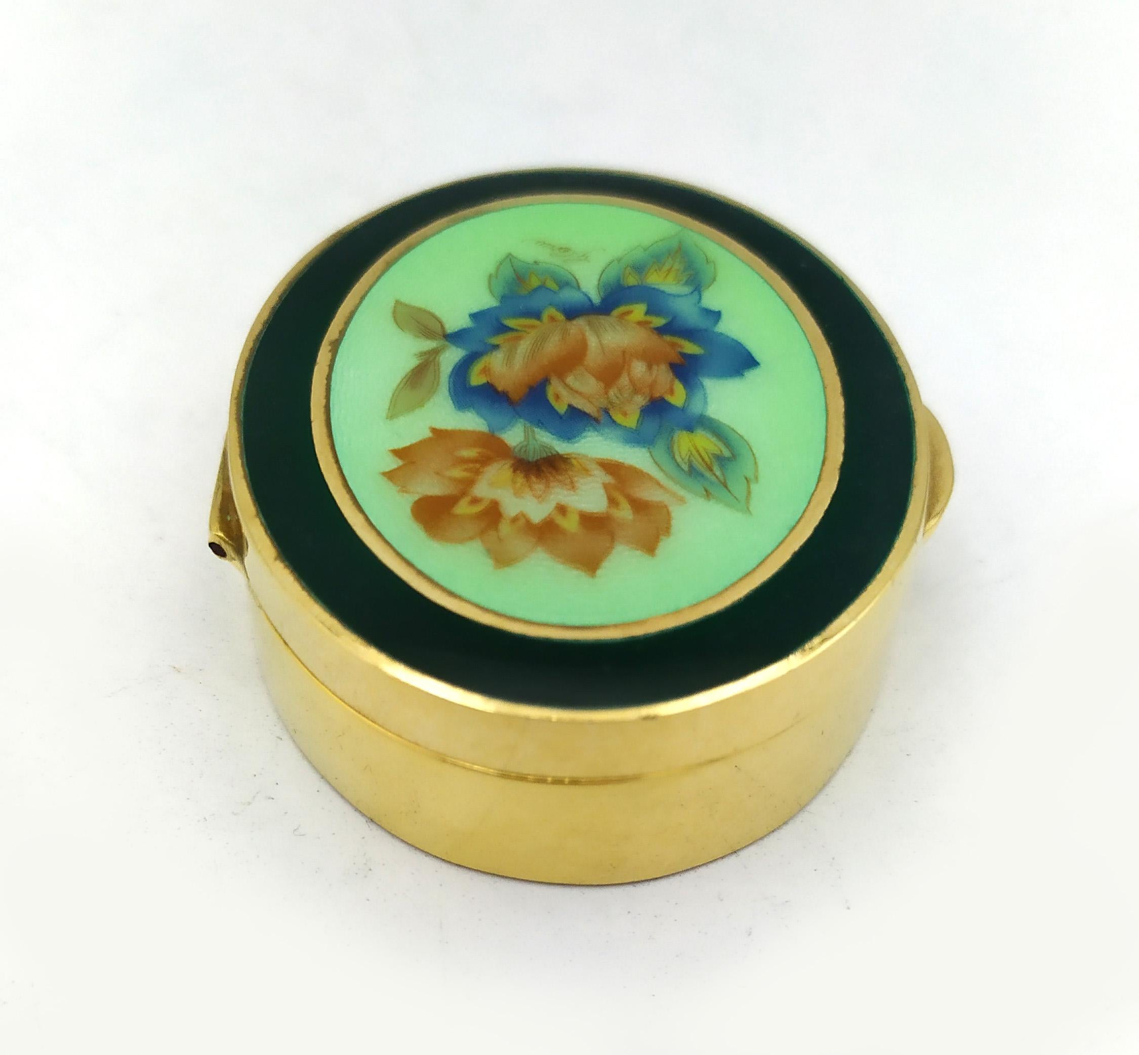 Art nouveau Boîte à pilules ovale avec miniature florale de style Art Nouveau en argent sterling Salimbeni en vente