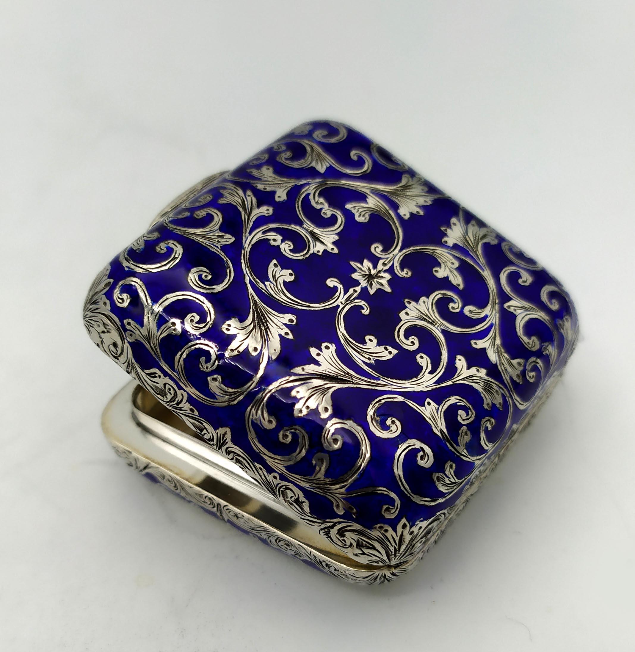 Pastillero de bolsillo grabado y esmaltado Plata Esterlina Esmalte Salimbeni Italiano en venta