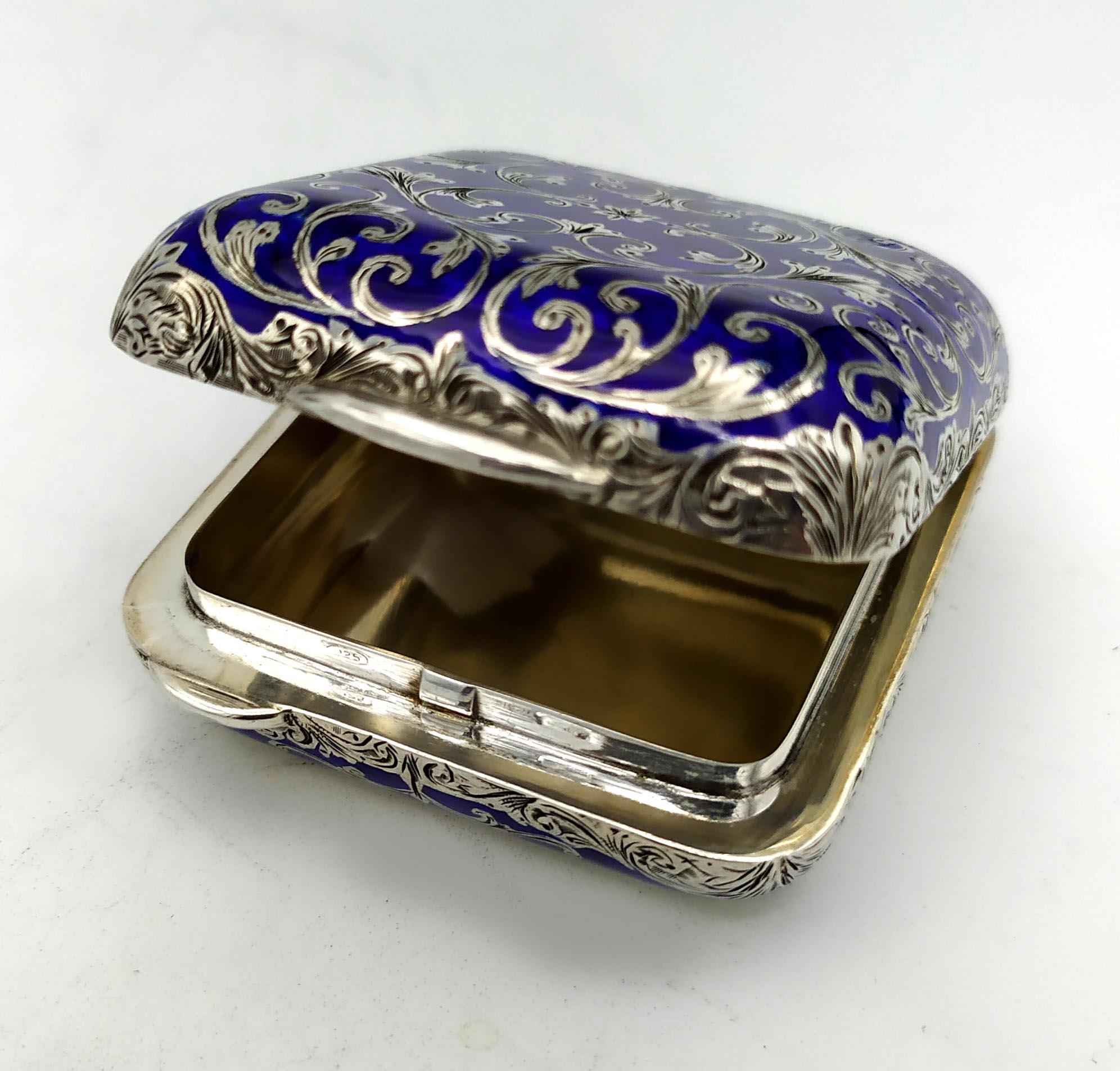 Pastillero de bolsillo grabado y esmaltado Plata Esterlina Esmalte Salimbeni Tallado a mano en venta