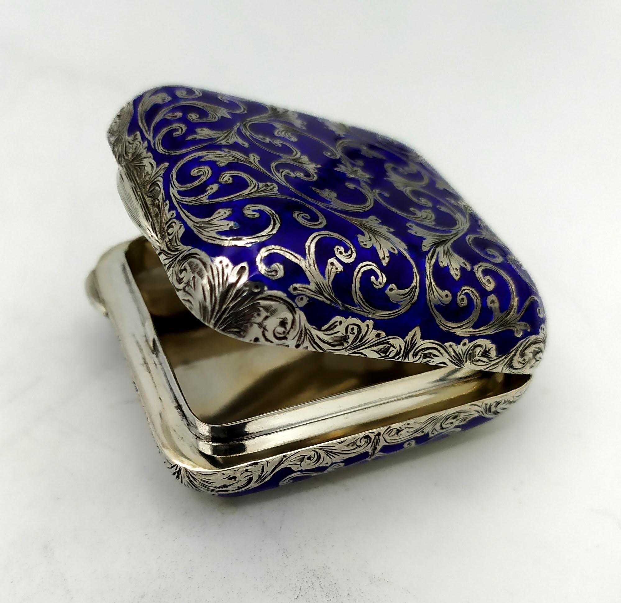 Pastillero de bolsillo grabado y esmaltado Plata Esterlina Esmalte Salimbeni en Excelente estado para la venta en Firenze, FI