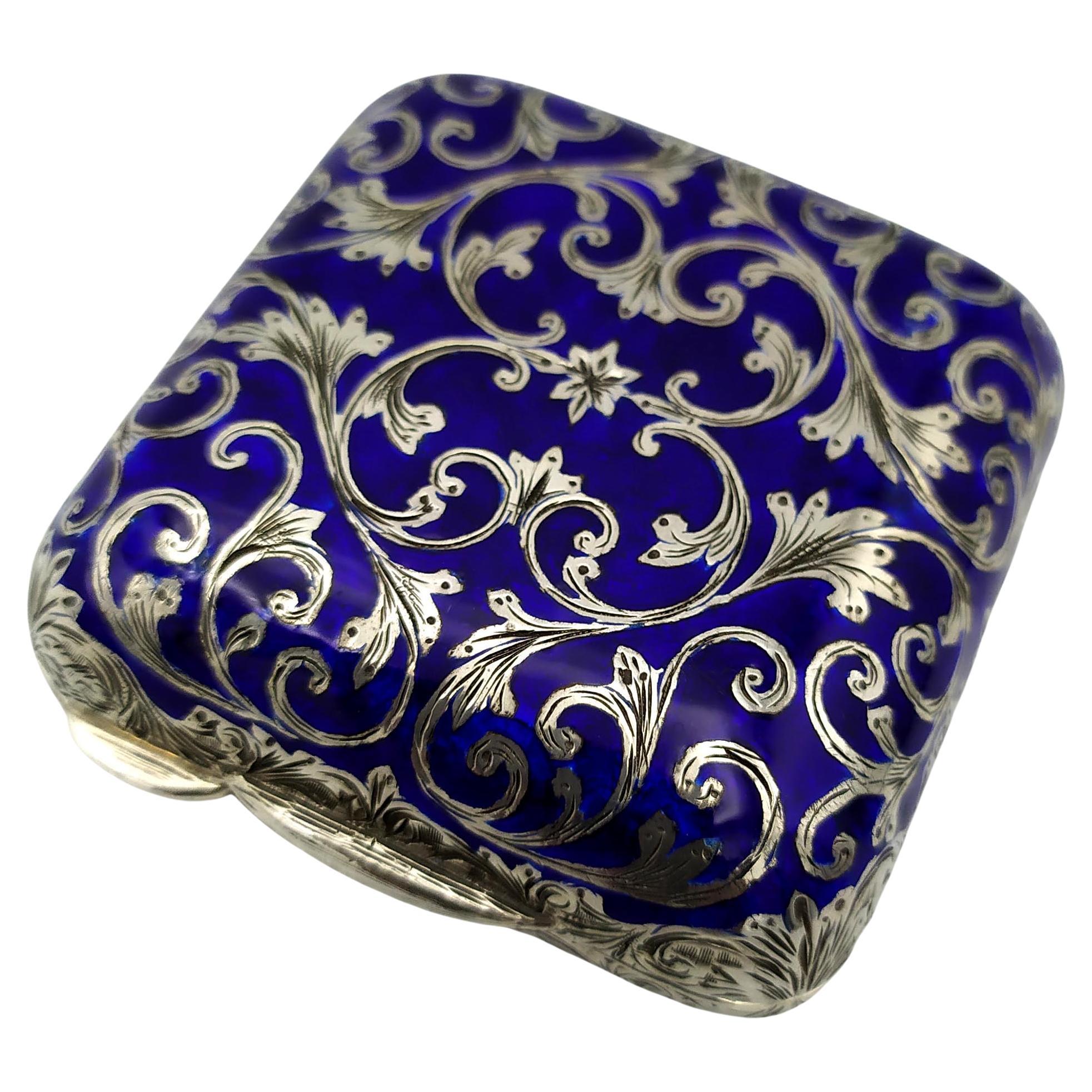Pastillero de bolsillo grabado y esmaltado Plata Esterlina Esmalte Salimbeni