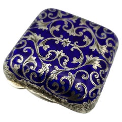 Vintage Pill Box pocket engraved and enamel Silver Sterling Enamel Salimbeni