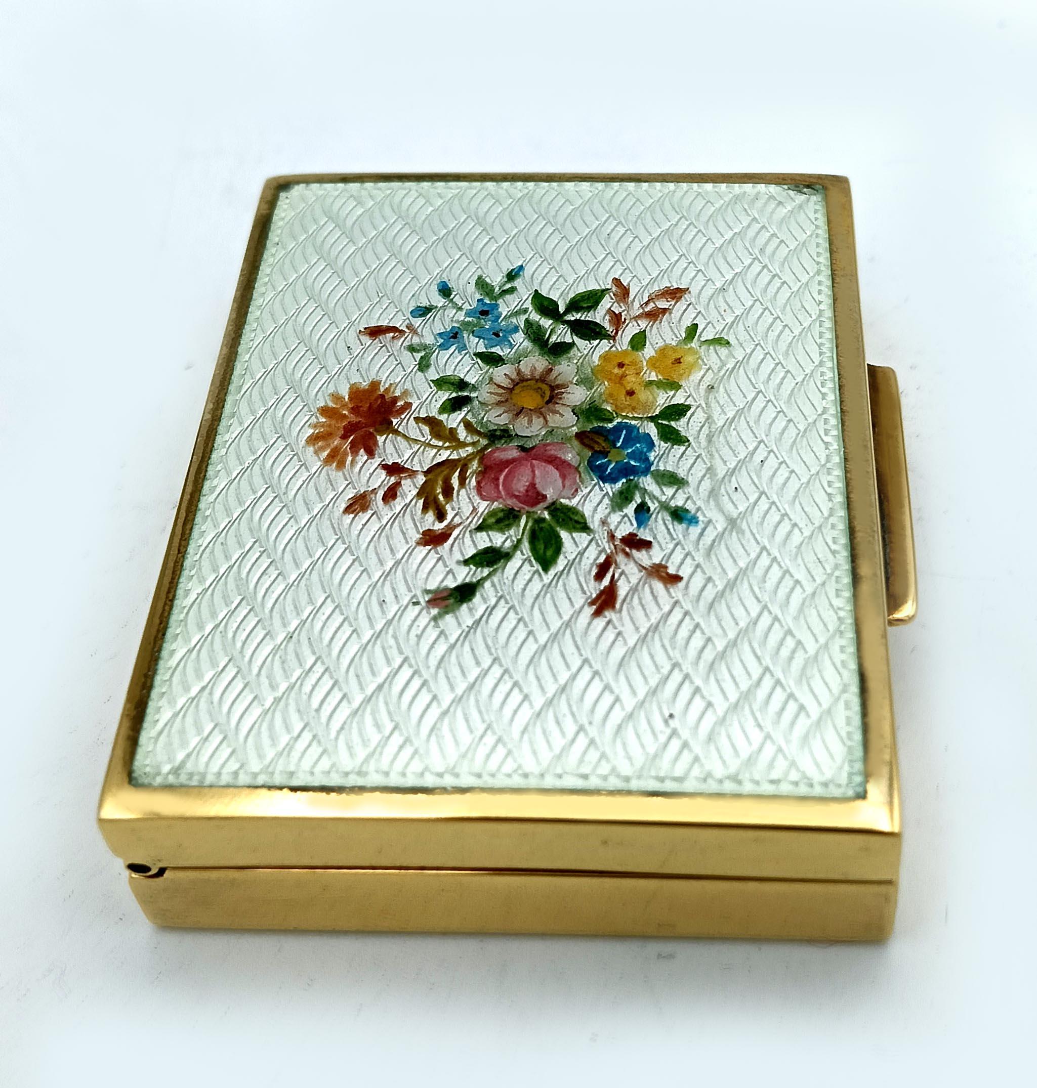 Portapillole rettangolare in argento Sterling Art Nouveau con miniatura floreale Salimbeni in vendita 1