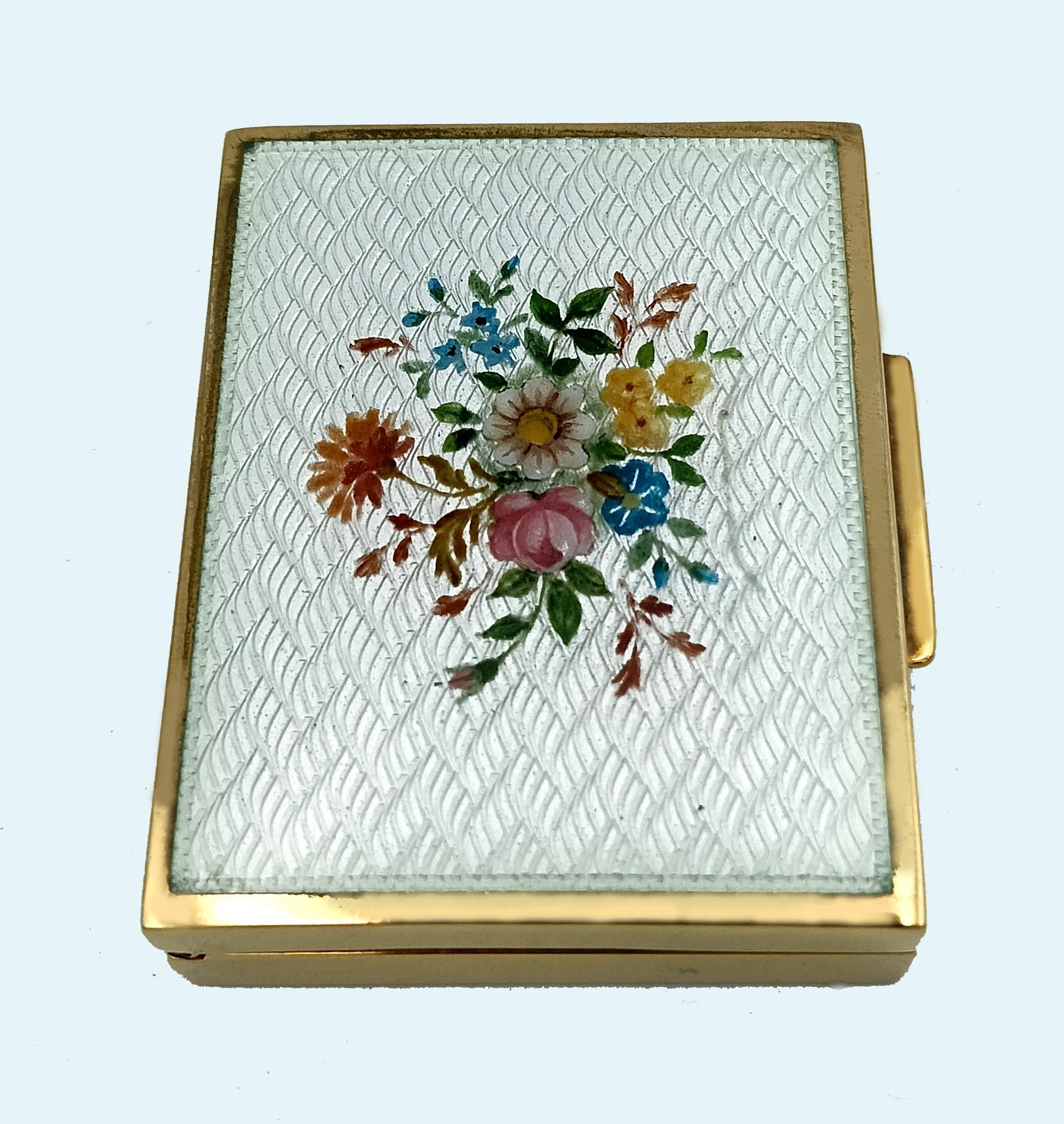 Portapillole rettangolare in argento Sterling Art Nouveau con miniatura floreale Salimbeni in vendita 2