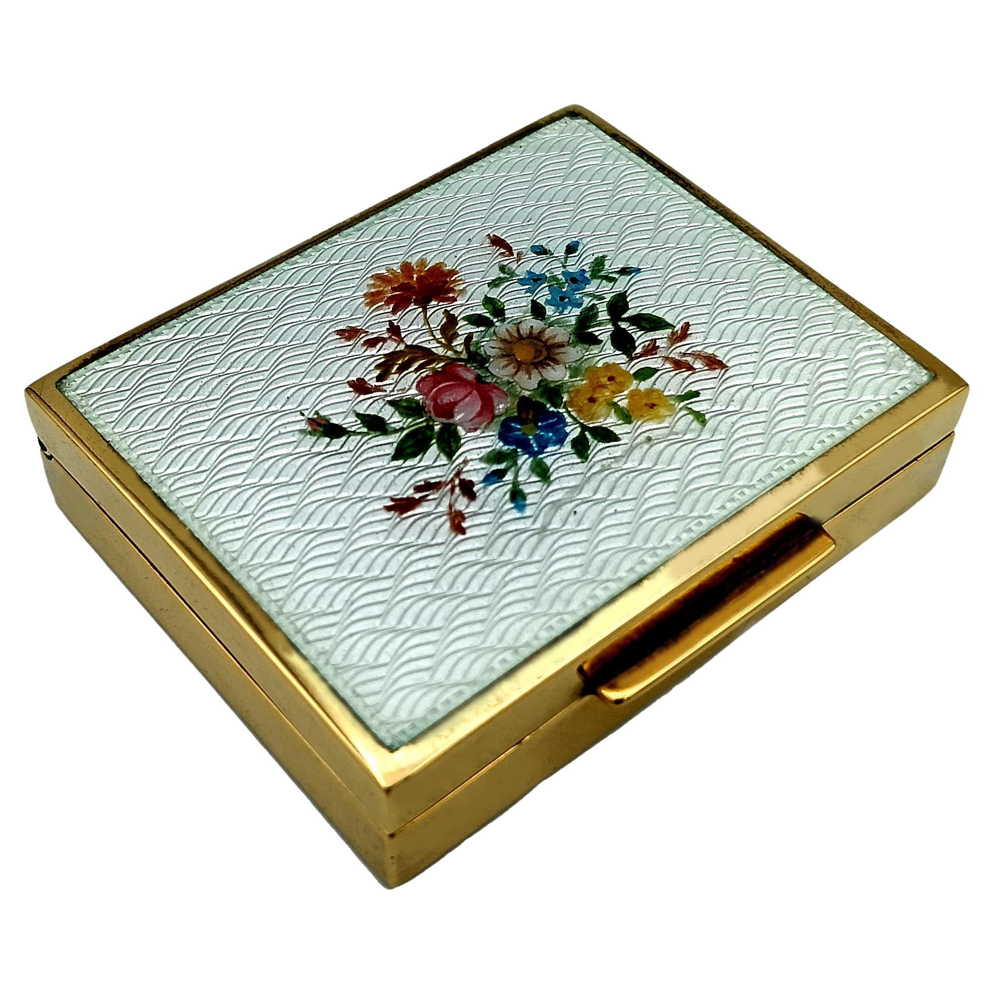 Portapillole rettangolare in argento Sterling Art Nouveau con miniatura floreale Salimbeni