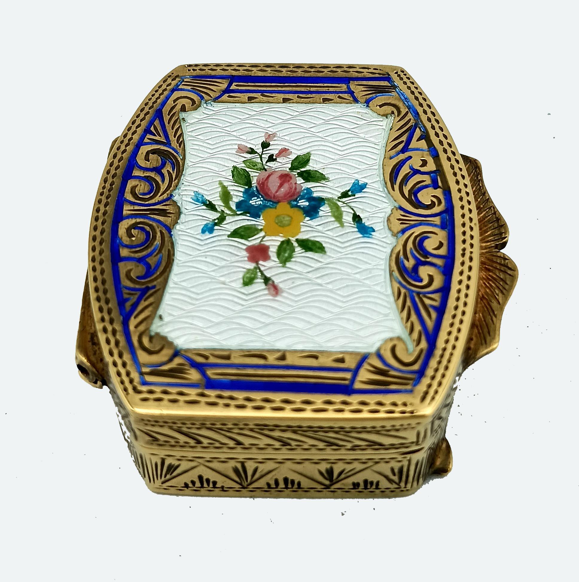 Hand-Carved Pill Box Round, domed in Silver Sterling Enamel on a guilloche pattern Salimbeni For Sale