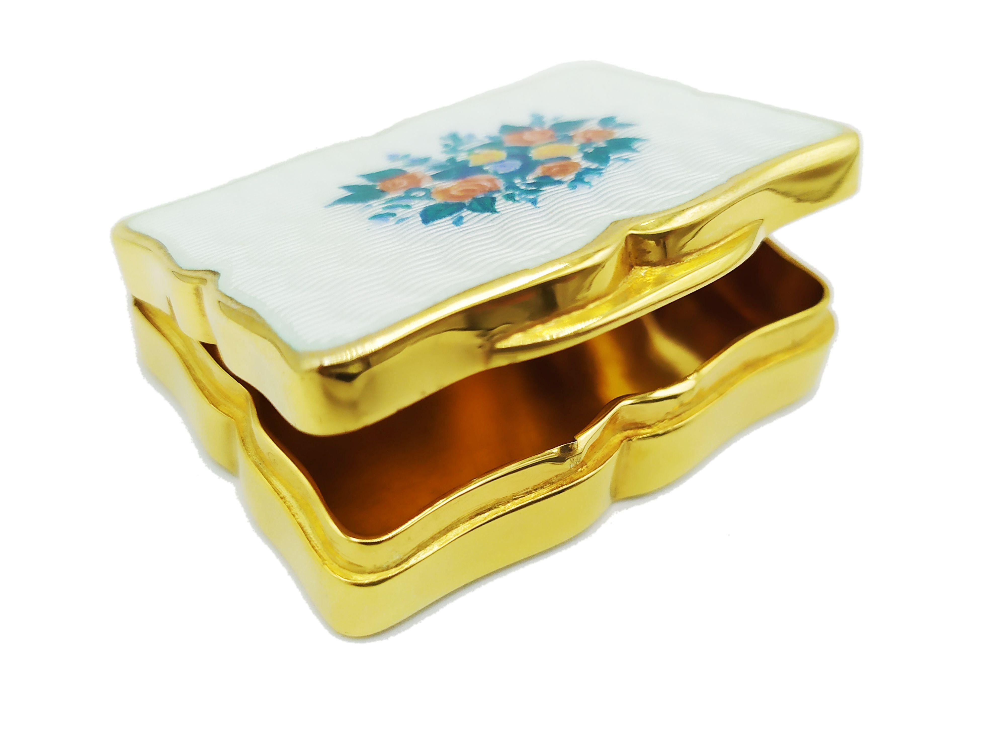 Art Nouveau Pill Box Shaped Guilloche Enamel Box Floral Wreath Salimbeni