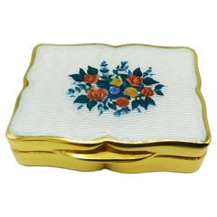 Pill Box Shaped Guilloche Enamel Box Floral Wreath Salimbeni