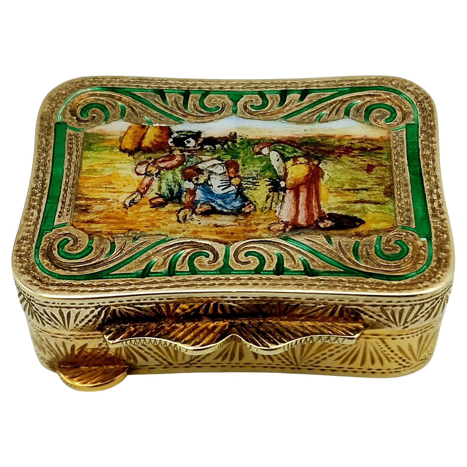 Pill Box shaped Louis XVI hand painted miniature Sterling Silver Salimbeni
