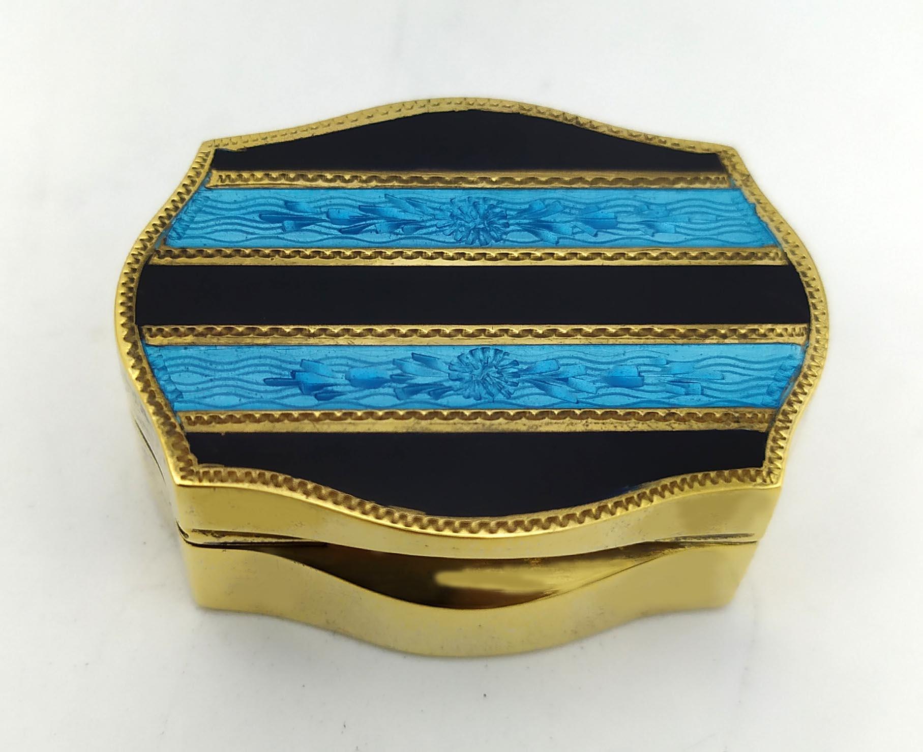Art Nouveau Pill Box  shaped Silver Sterling Enamel hand-painted striped Salimbeni For Sale