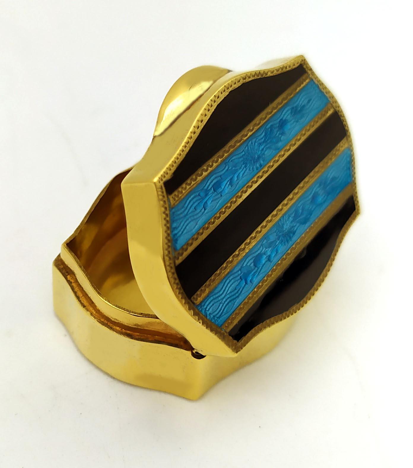 Plated Pill Box  shaped Silver Sterling Enamel hand-painted striped Salimbeni For Sale