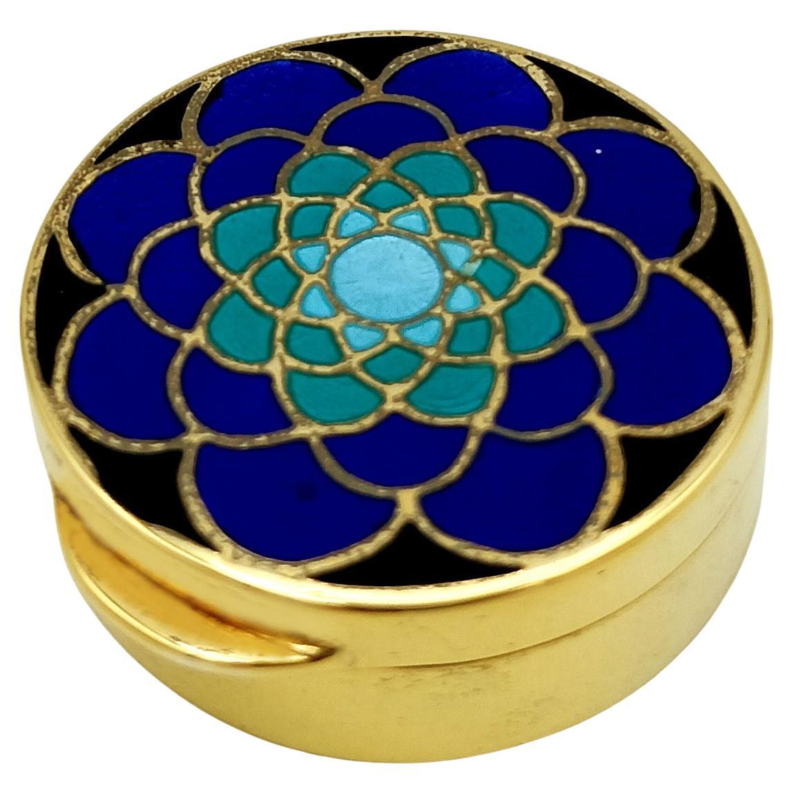 Pill Box Silver Sterling Enamel Blue shades Art Deco-style engraving Salimbeni