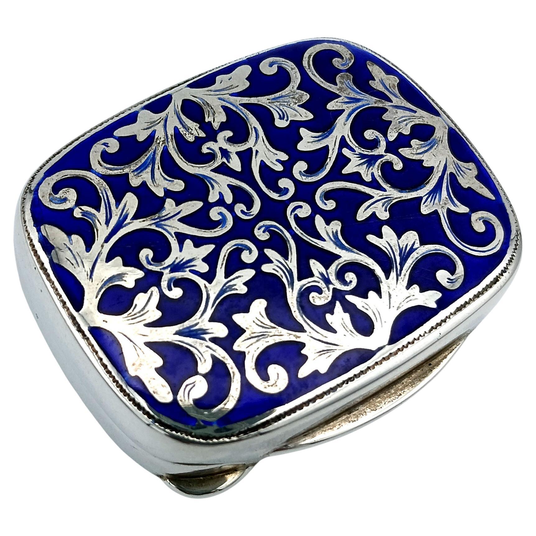 Pill Box Silver Sterling Enamel hand-engraved Baroque-style design Salimbeni