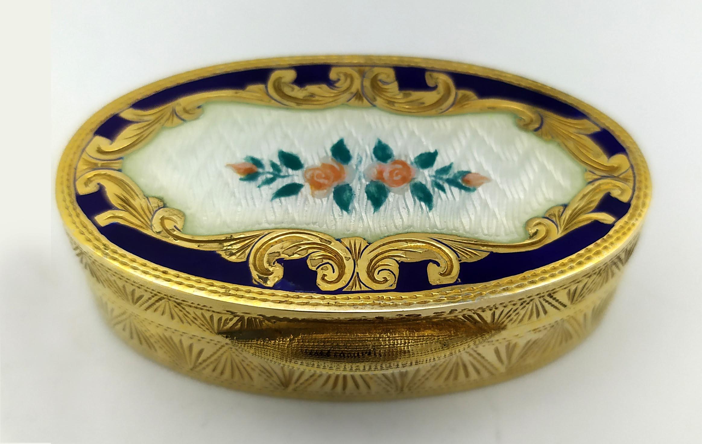 Pastillero Plata Esmalte pintado a mano estilo Art Nouveau miniatura floral Italiano en venta