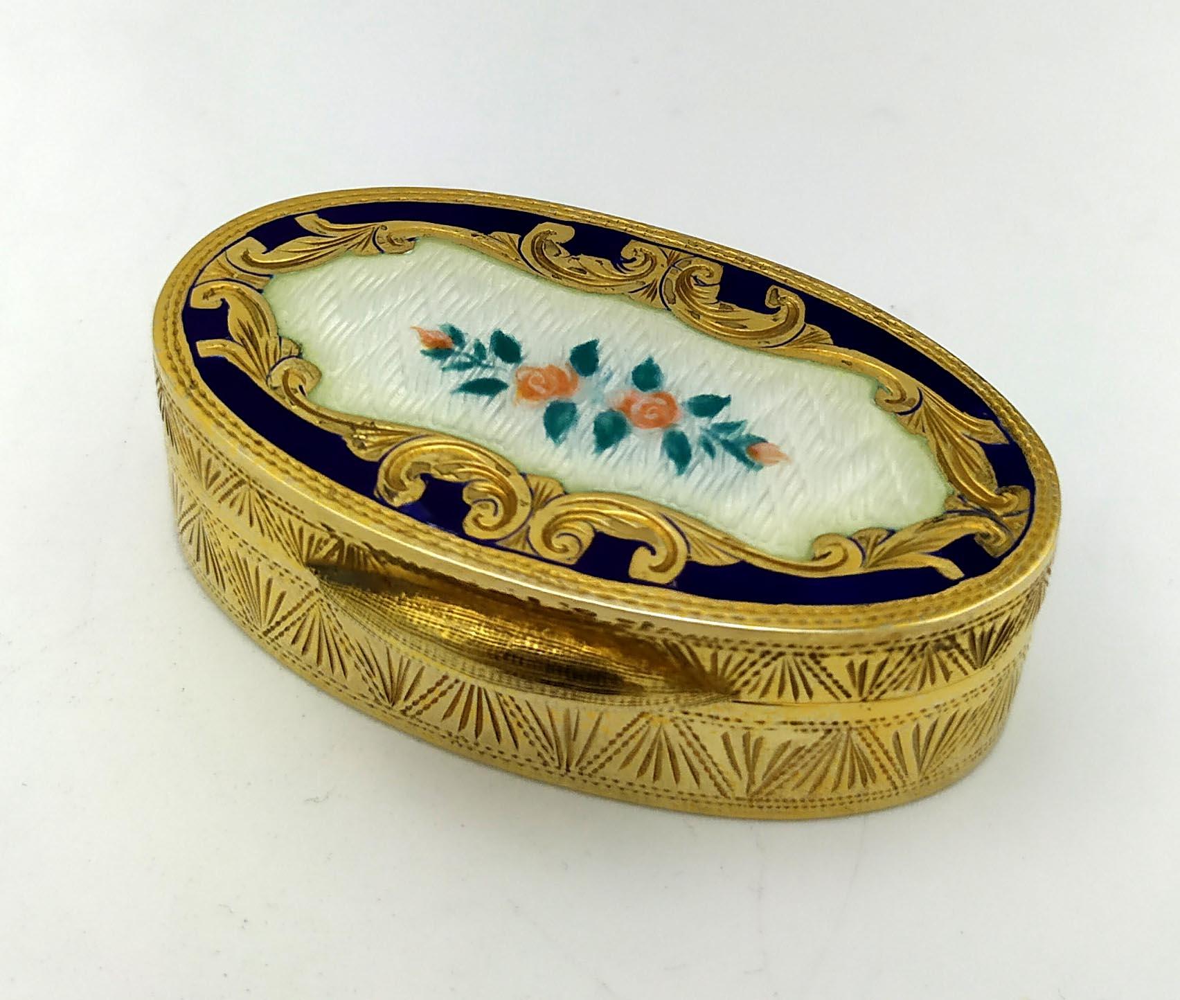 Pastillero Plata Esmalte pintado a mano estilo Art Nouveau miniatura floral finales del siglo XX en venta
