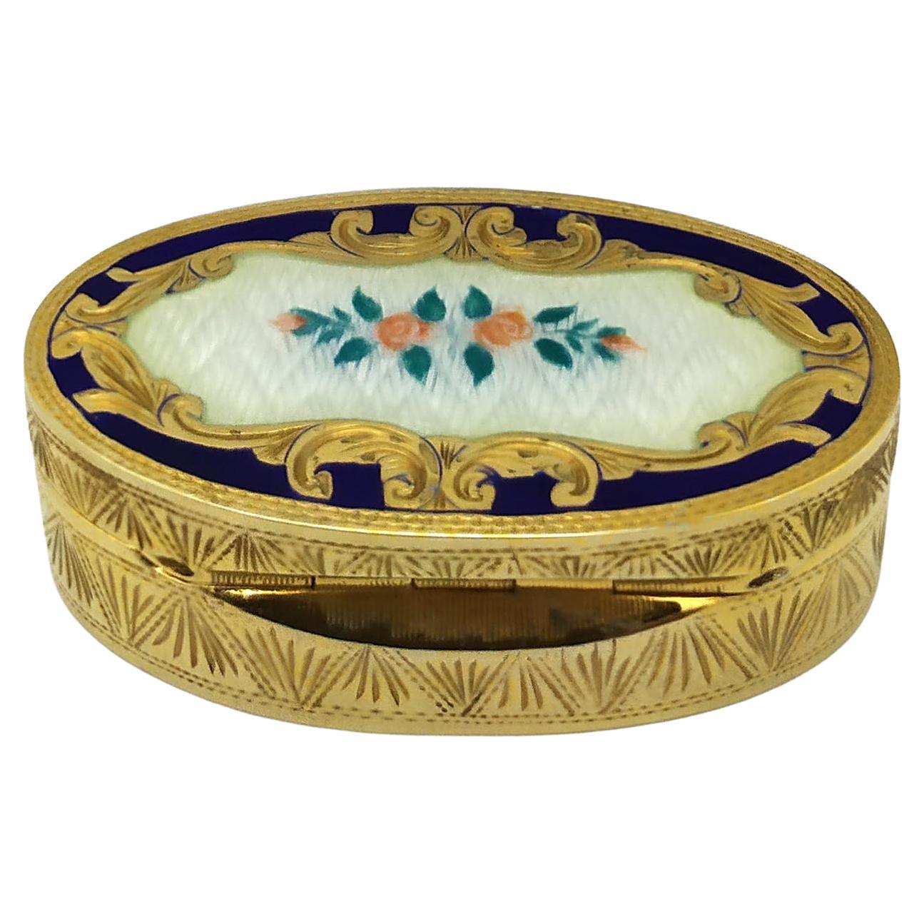 Pastillero Plata Esmalte pintado a mano estilo Art Nouveau miniatura floral en venta