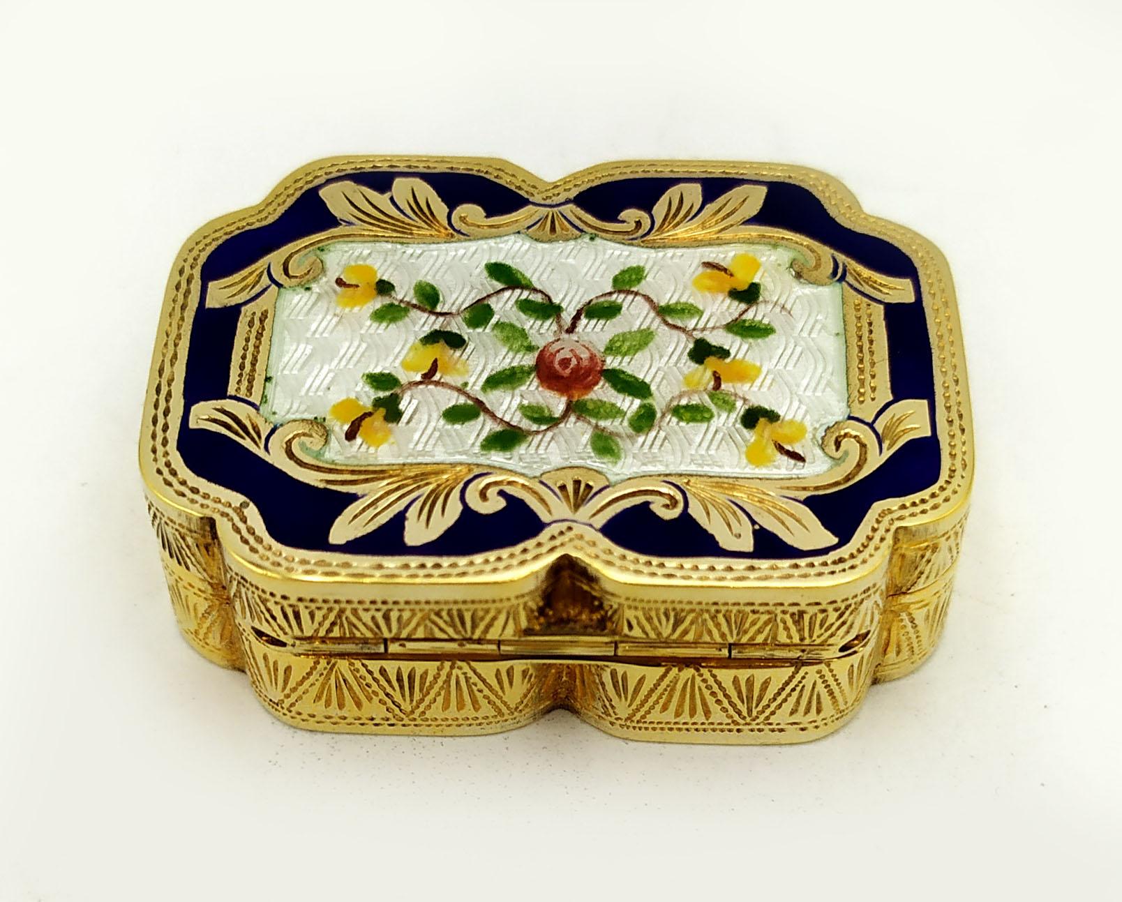Art Nouveau Pill Box Silver Sterling Enamel hand-painted floral miniature Salimbeni