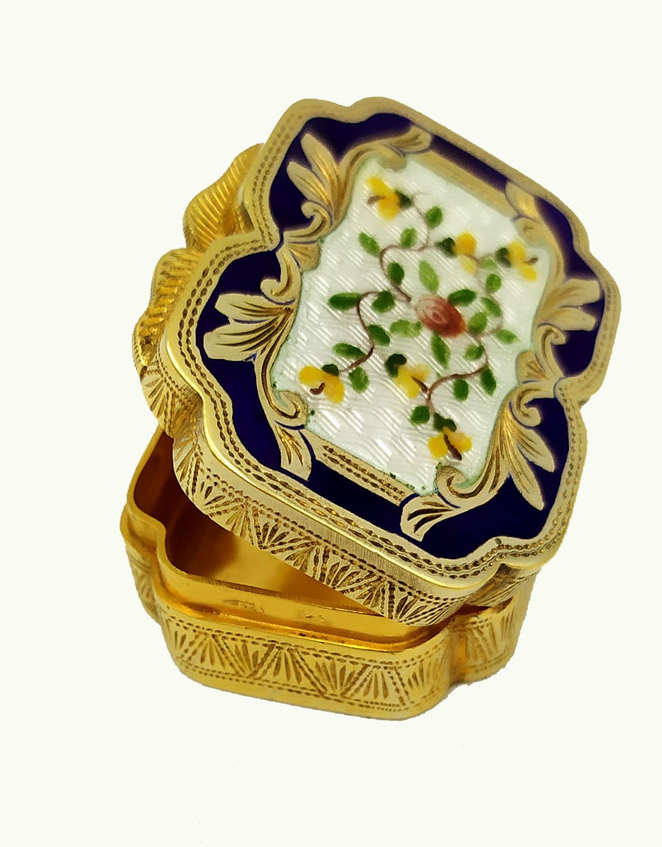 Italian Pill Box Silver Sterling Enamel hand-painted floral miniature Salimbeni
