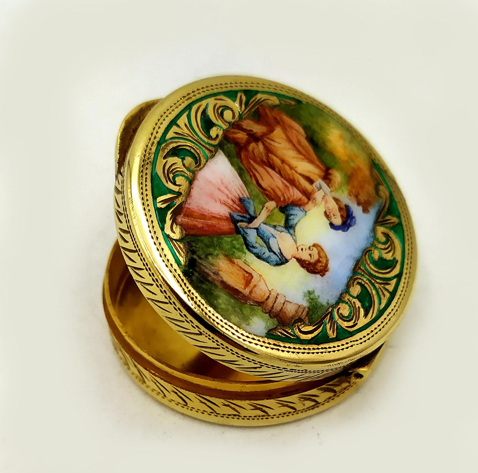 Boîte à pilules Salimbeni miniature de style Louis XVI peinte à la main en argent sterling et émaillée Excellent état - En vente à Firenze, FI
