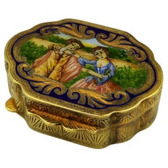 Vintage Pill Box Silver Sterling Enamel hand-painted Louis XVI style miniature Salimbeni